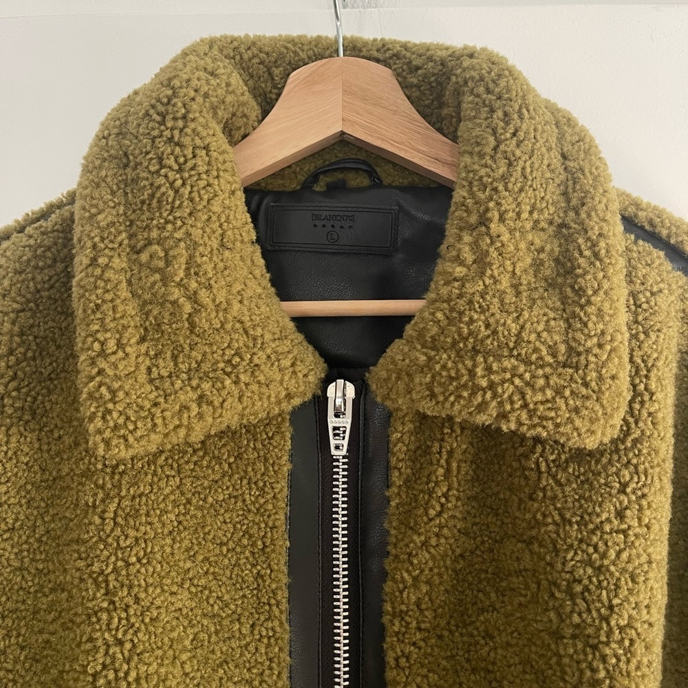 Blank NYC Self Talk Sherpa Moto Jacket Moss Green - L - Picture 7 of 8